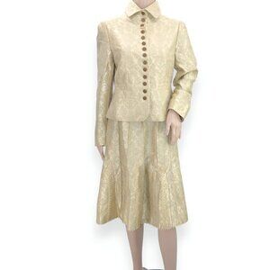 Carlisle Gold Lamé Victorian Christmas Cottage Core Dress Blazer Skirt Suit M 6